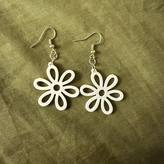 White Daisy Loop Earrings
