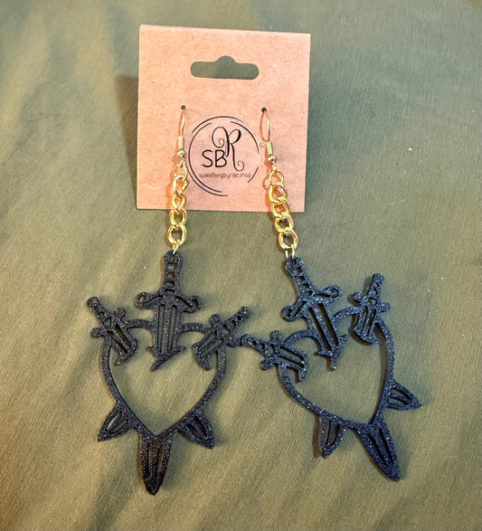 3 of Swords Tarot Card Earrings w/Chain